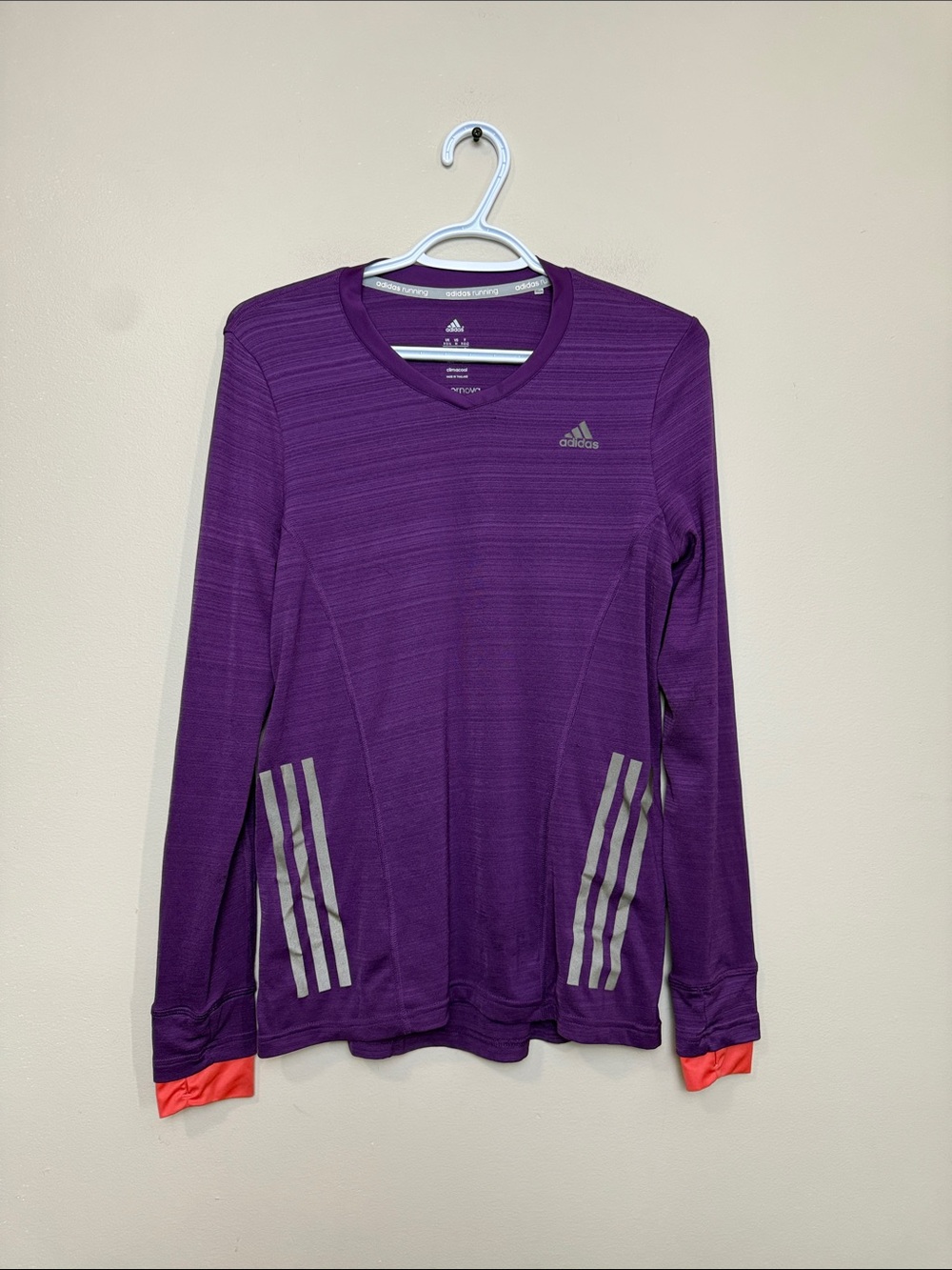 adidas Supernova Purple Long-Sleeve Performance Tee with Coral Cuff size M
